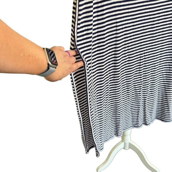Joules Blk & Wht Stripe Midi Skirt Stretch Straight Side Slits 12 Coastal Preppy - Picture 3 of 9
